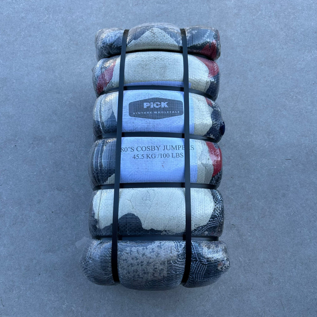 Unopened 45.5kg Bale of 80's Pattern Style Knit Jumpers