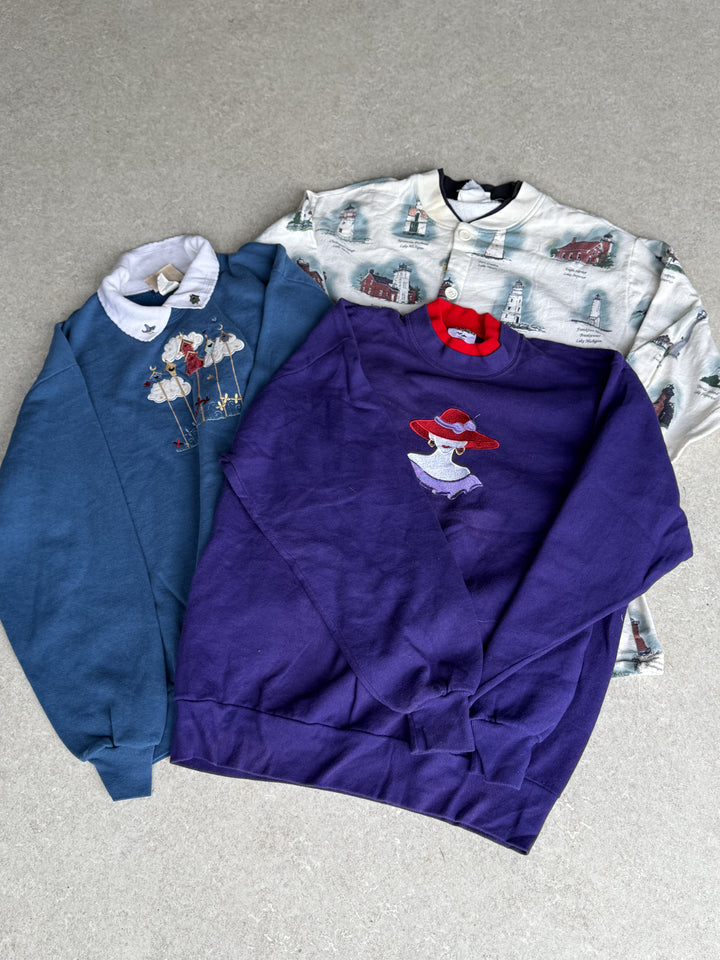 10 Vintage Printed Double Collar Sweatshirts Bundle